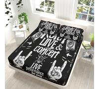 Concert De Rock Rétro Enfant Drap Housse Set 160x200 cm pour Matelas de 30 cm Haut Drap de lit avec Taie d'oreiller, Tissu Microfibre Anti-Acarien Hypoallergénique Doux et Durable