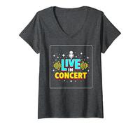 Concert en Direct : événement de Musique rétro T-Shirt avec Col en V, Femme, Chiné Foncé, S