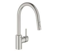 GROHE Concetto Mitigeur monocommandé pour évier, saillie 223mm, haut, extractible, pivotant, Easy Docking, 31483DC2, Couleur: acier super