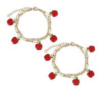 CONCHLERY Lot de 2 bracelets à breloques Apple en acier inoxydable 304 Figaro avec chaîne à breloques en alliage émaillé avec maillons réglables pour un usage quotidien de 18 à 18,4 cm