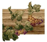 CONCORD WALLCOVERINGS Bordure de papier peint motif fruits feuilles de vigne sur poutre, bords découpés cuisine, salle à manger, cottage, ferme, marron vert violet, 15 pieds par 10,6 pouces AU5163B