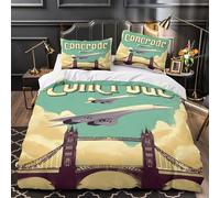 Concorde Jet Ensemble De Literie Microfibre Hypoallergique 3D Imprimée 3 Pièces 2 Taies Douce vintage Travel Poster Housse de Couette Respirante Hypoallergique for Adulte Super king（260x220cm）