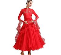Concours De Danse De Salon Professionnel Robes De Danse Broderie Tenue De Danse De Performance De Valse Moderne Maille Manches Longues Vêtements De Danse Moderne avec Strass,G,S