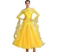 Concours De Danse De Salon Professionnel Robes De Danse Broderie Tenue De Danse De Performance De Valse Moderne Maille Manches Longues Vêtements De Danse Moderne avec Strass,E,L