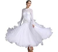 Concours De Danse De Salon Professionnel Robes De Danse Broderie Tenue De Danse De Performance De Valse Moderne Maille Manches Longues Vêtements De Danse Moderne avec Strass,I,XL