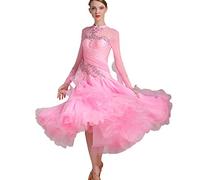 Concours De Danse De Salon Professionnel Robes De Danse Broderie Tenue De Danse De Performance De Valse Moderne Maille Manches Longues Vêtements De Danse Moderne avec Strass,B,XXL