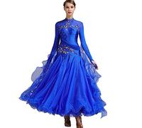 Concours De Danse De Salon Professionnel Robes De Danse Broderie Tenue De Danse De Performance De Valse Moderne Maille Manches Longues Vêtements De Danse Moderne avec Strass,D,XL