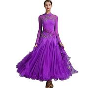 Concours De Danse De Salon Professionnel Robes De Danse Broderie Tenue De Danse De Performance De Valse Moderne Maille Manches Longues Vêtements De Danse Moderne avec Strass,H,M