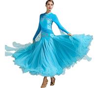 Concours De Danse De Salon Professionnel Robes De Danse Broderie Tenue De Danse De Performance De Valse Moderne Maille Manches Longues Vêtements De Danse Moderne avec Strass,F,L