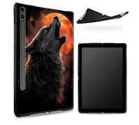 Conçu pour Samsung Galaxy Tab S6 10,5" 2019 SM - Coque T860/T865, dos en caoutchouc TPU mat avec pleine lune rouge loup, coque de protection fine en silicone souple antichoc avec porte-stylo S