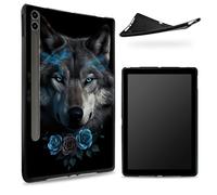 Conçu pour Samsung Galaxy Tab S6 10,5" 2019 SM - Coque T860/T865, dos en caoutchouc TPU mat avec rose bleu loup, coque de protection fine en silicone souple antichoc avec porte-stylo S