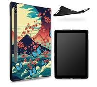 Conçu pour Samsung Galaxy Tab S6 10,5" 2019 SM - Coque T860/T865, dos en caoutchouc TPU mat avec support Fuji Sakura papillon, coque de protection fine en silicone souple antichoc avec porte-stylo S