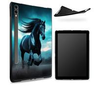 Conçu pour Samsung Galaxy Tab S7/S8 SM -X700/X706/T870/T875/T878, dos en caoutchouc TPU mat avec cheval noir nature, coque fine en caoutchouc souple en silicone avec porte-stylo S