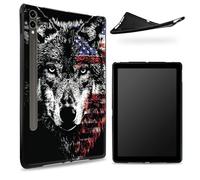 Conçu pour Samsung Galaxy Tab S7/S8 SM -X700/X706/T870/T875/T878, dos en caoutchouc TPU mat avec drapeau américain loup, coque fine en caoutchouc souple en silicone avec porte-stylo S