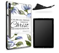 Conçu pour Samsung Galaxy Tab S7/S8 SM -X700/X706/T870/T875/T878, dos en caoutchouc TPU mat avec fleurs Philippiens 4:13, coque fine en caoutchouc souple en silicone avec porte-stylo S