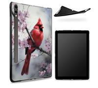 Conçu pour Samsung Galaxy Tab S7/S8 SM -X700/X706/T870/T875/T878, dos en caoutchouc TPU mat avec fleurs de Sakura d'oiseau rouge, coque fine en caoutchouc souple en silicone avec porte-stylo S