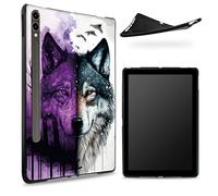 Conçu pour Samsung Galaxy Tab S7/S8 SM -X700/X706/T870/T875/T878, dos en caoutchouc TPU mat avec loup de forêt abstrait, coque fine en caoutchouc souple en silicone avec porte-stylo S