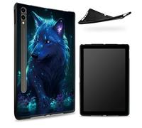 Conçu pour Samsung Galaxy Tab S7/S8 SM -X700/X706/T870/T875/T878, dos en caoutchouc TPU mat avec loup cosmique, coque fine en silicone souple avec porte-stylo S