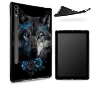 Conçu pour Samsung Galaxy Tab S7/S8 SM -X700/X706/T870/T875/T878, dos en caoutchouc TPU mat avec rose bleu loup, coque fine en silicone souple avec porte-stylo S