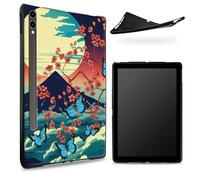 Conçu pour Samsung Galaxy Tab S7/S8 SM -X700/X706/T870/T875/T878, dos en caoutchouc TPU mat avec support Fuji Sakura papillon, coque fine en caoutchouc souple en silicone avec porte-stylo S
