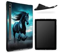 Conçu pour Samsung Galaxy Tab S8 Plus 2022/S7 FE 2021/S7 Plus 2020 12,5", dos en caoutchouc TPU mat avec cheval noir nature, coque fine en silicone souple avec porte-stylo S