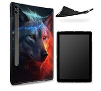 Conçu pour Samsung Galaxy Tab S8 Plus 2022 / S7 FE 2021 / S7 Plus 2020 12,5 pouces, dos en caoutchouc TPU mat avec loup d'art fantaisie, coque fine en silicone souple avec porte-stylo S