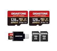【Conçu pour Switch 2】GIGASTONE MicroSDXC Express 128 Go(2 pièces), R/W jusqu’à 880/500 Mo/s, compatible Switch 2 et appareils photo professionnels, A1 V30 U3, avec 2 adaptateurs SD et 1 lecteur USB-C.