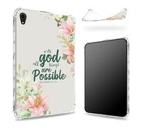 Conçue pour iPad Air 5e génération 2022/iPad Air 4e génération 2020 11", dos transparent avec fleur Matthew 19:26, coque fine et souple en TPU résistant aux chocs