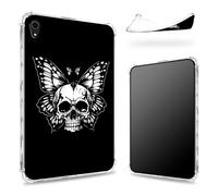 Conçue pour iPad Air 5e génération 2022/iPad Air 4e génération 2020 11", dos transparent avec tête de mort et papillon, coque fine en TPU souple protection des coins antichoc