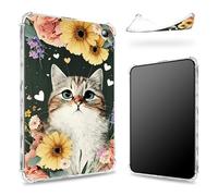 Conçue pour la toute nouvelle tablette Kindle Fire HD 10 (13e génération, version 2023) 10,1", dos transparent avec motif floral de chat, protection des coins en TPU souple, résistante aux chocs