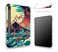 Conçue pour Samsung Galaxy Tab S8 Plus 2022/S7 FE 2021/S7 Plus 2020 12,5" avec porte-stylo, dos transparent avec support Fuji Sakura papillon, coque fine en TPU souple antichoc