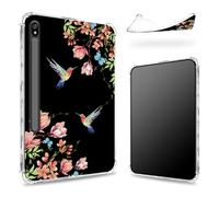 Conçue pour Samsung Galaxy Tab S8 Plus 2022/S7 FE 2021/S7 Plus 2020 12,5" avec porte-stylo S, dos transparent avec colibri floral Sakura, coque fine en TPU souple antichoc