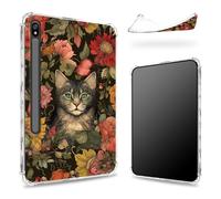 Conçue pour Samsung Galaxy Tab S8 Plus 2022/S7 FE 2021/S7 Plus 2020 12,5" avec porte-stylo S, dos transparent avec chat de jardin, coque fine et souple en TPU résistant aux chocs