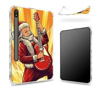 Conçue pour Samsung Galaxy Tab S8 Plus 2022/S7 FE 2021/S7 Plus 2020 12,5" avec porte-stylo S, dos transparent avec Père Noël guitariste, coque fine en TPU souple antichoc