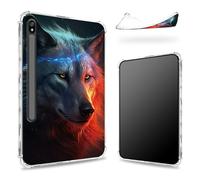 Conçue pour Samsung Galaxy Tab S8 Plus 2022/S7 FE 2021/S7 Plus 2020 12,5" avec porte-stylo S, dos transparent avec loup d'art fantastique, coque fine en TPU souple antichoc