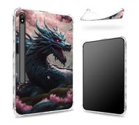 Conçue pour Samsung Galaxy Tab S8 Plus 2022/S7 FE 2021/S7 Plus 2020 12,5" avec porte-stylo S, dos transparent avec dragon rose Sakura, coque fine en TPU souple antichoc