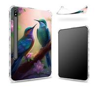 Conçue pour Samsung Galaxy Tab S8 Plus 2022/S7 FE 2021/S7 Plus 2020 12,5" avec porte-stylo S, dos transparent avec colibris Sakura, coque fine en TPU souple antichoc