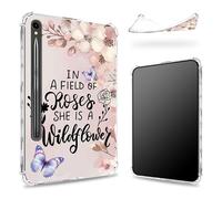 Conçue pour Samsung Galaxy Tab S9 FE 5G 11,9" 2023 avec porte-stylo, dos transparent avec papillon Sakura, coque fine en TPU souple antichoc