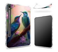 Conçue pour Samsung Galaxy Tab S9 FE 5G 11,9" 2023 avec porte-stylo S, dos transparent avec colibris Sakura, coque fine en TPU souple antichoc