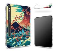 Conçue pour Samsung Galaxy Tab S9 FE 5G 11,9" 2023 avec porte-stylo S, dos transparent avec support Fuji Sakura papillon, coque fine en TPU souple antichoc