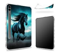 Conçue pour Samsung Galaxy Tab S9 FE Plus 5G 12,4" 2023 avec porte-stylo, dos transparent avec cheval noir nature, coque fine en TPU souple antichoc