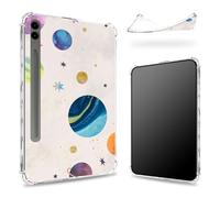 Conçue pour Samsung Galaxy Tab S9 FE Plus 5G 12,4" 2023 avec porte-stylo, dos transparent avec galaxie colorée, coque antichoc fine en TPU souple