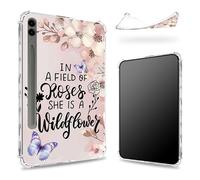 Conçue pour Samsung Galaxy Tab S9 FE Plus 5G 12,4" 2023 avec porte-stylo, dos transparent avec papillon Sakura, coque fine en TPU souple antichoc