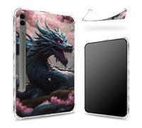 Conçue pour Samsung Galaxy Tab S9 FE Plus 5G 12,4" 2023 avec porte-stylo S, dos transparent avec dragon rose Sakura, coque fine en TPU souple antichoc