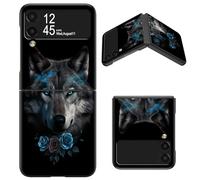 Conçue pour Samsung Galaxy Z Flip 4 5G, fine en polycarbonate rigide avec motif loup bleu rose, coque de téléphone antichoc pour Galaxy Z Flip 4 (2022)