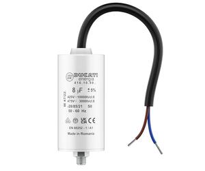 Condensateur 8 uF pour Moteur Monophasé - Utilisation pour Kärcher, Pompe de Piscine, Porte de Garage - 425V/450V/475V - Condensateur de Démarrage/Permanent avec Câble