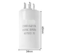 Condensateur de fonctionnement de moteur à double insert, 4 broches, CBB60 450VAC 4~60μF ± 5%, for climatiseur/réfrigérateur/pompe, 50/60Hz(15uf)