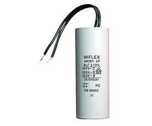 Condensateur miflex polypropylène pour moteurs, 8uF, 450V, Ø30x78mm, fils 100mm