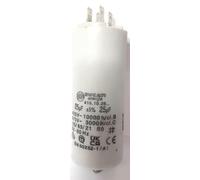 Condensateur Moteur 25uF 475VAC, 40mm x 92mm, avec double Faston et Vis M8, 416102627.