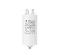 Condensateur permanent pour moteurs électriques, 18 µF, 450 V, écrou M8. Boîtier cylindrique en polypropylène, connexion électrique à 4 broches.